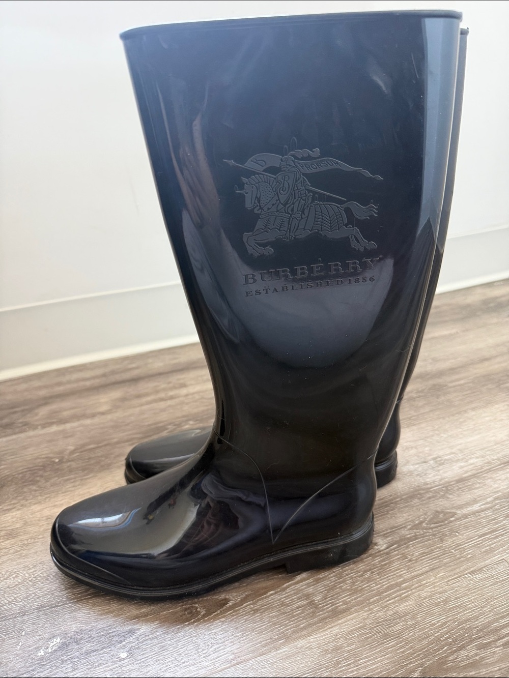 Burberry Black Glossy Logo Rain Boots